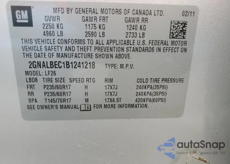 2011 Chevrolet Equinox Ls z USA, uszkodzony, nr VIN 2GNALBEC1B1241218